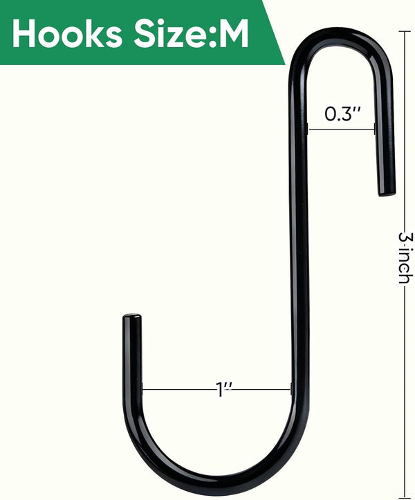 ESFUN 24 Pack 3 inch Heavy Duty S Hooks Pan Pot Holder Rack Hooks Hanging Hangers S Shaped Hooks for Kitchenware Pots Utensils Clothes Bags Towels