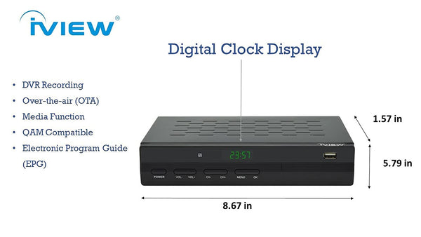 IVIEW-3500STB III, ATSC Digital Converter Box with Recording and Media Player, Analog to Digital, QAM Tuner, Channel 3/4, HDMI, A/V, USB, Learning