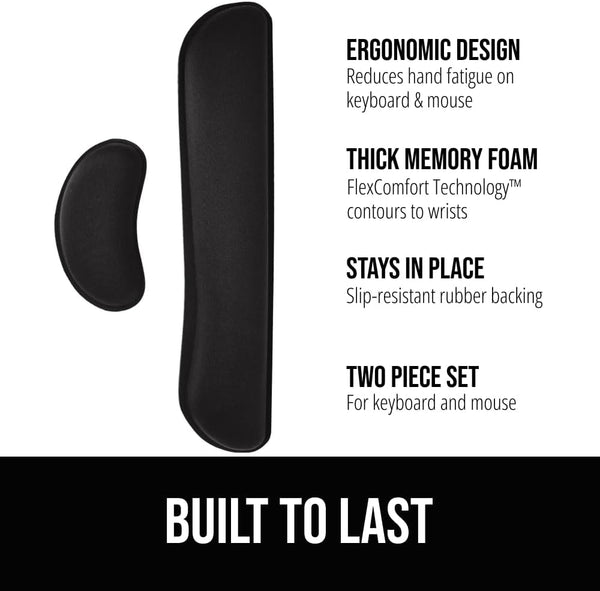 GORILLA GRIP Silky Gel Memory Foam Wrist Rest for Computer Keyboard, Mouse, Ergonomic Design for Typing Pain Relief, Desk Pads Support Hand and