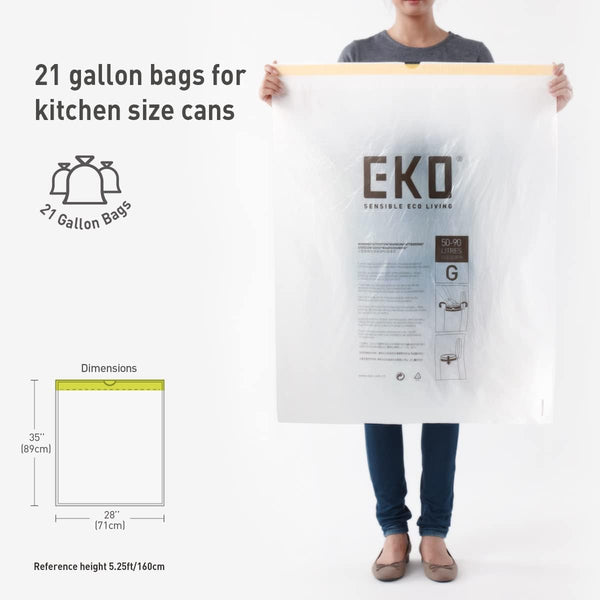 EKO 21 Gallon / 50-90 Liter, 60 Count Drawstring Trash Bags, Extra-Strong Unscented Garbage Bags, Easy-Dispense Roll for Kitchen & Household Use,