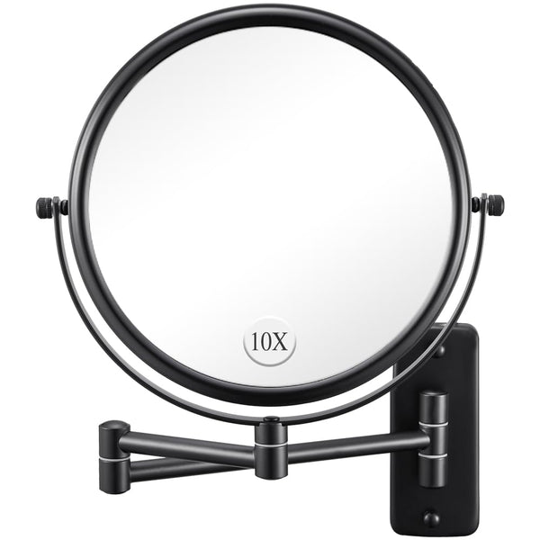 Wall Mounted Makeup Mirror - 1X/10X Magnifying Mirror for Wall, 8 Inch Double Sided 360Â° Swivel Extendable Bathroom Mirror for Shaving, Black