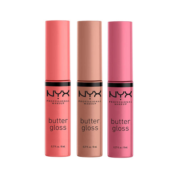 NYX PROFESSIONAL MAKEUP Butter Gloss, Non-Sticky Lip Gloss - Pack of 3 (Angel Food Cake, Creme Brulee, Madeleine)