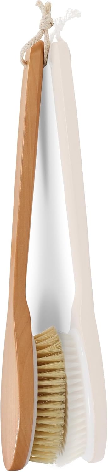 OWIIZI Bath Brushes with Soft and Natural Bristles Antiskid Wooden Long Handle S