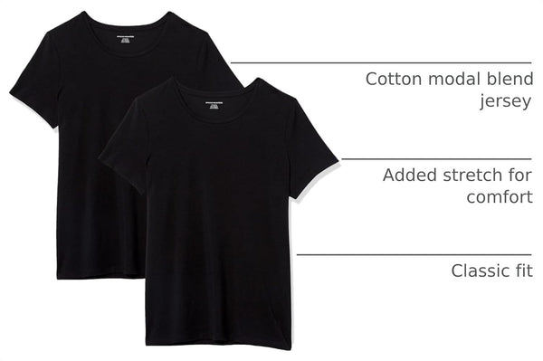 Amazon Essentials Women's Regular-Fit Short-Sleeve Crewneck T-Shirt, Multipacks Crew Neck Pack of 2 Medium Black