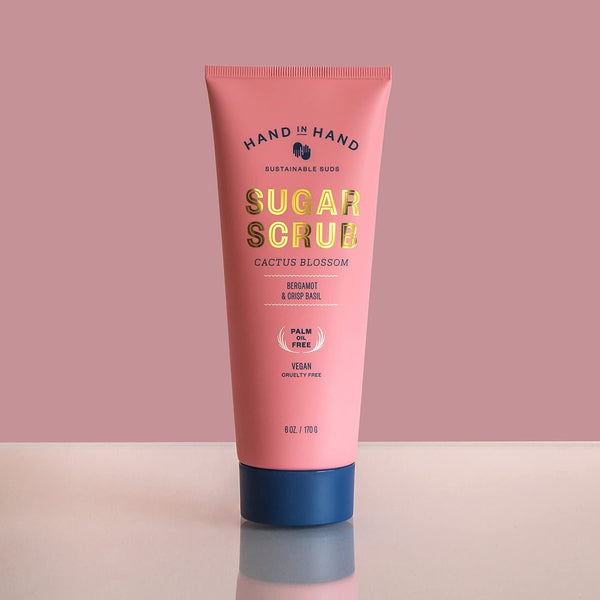 Hand in Hand Sugar Scrub, Gentle Exfoliation For All Skin Types, 9 Ounce, Bergamot & Crisp Basil, Cactus Blossom Scent, Single Cactus Blossom 9