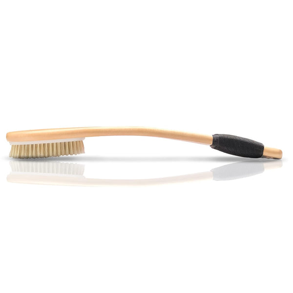 OWIIZI Bath Brush with Cellulite Massagers, Wooden Curved Long Handle Antiskid Dry Brushing Body Brush for Exfoliating, Natural Bristle Back