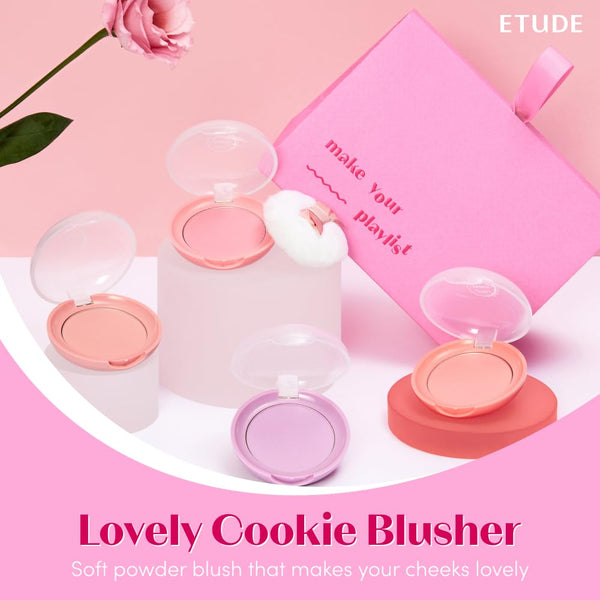 ETUDE Lovely Cookie Blusher - Peach Choux Wafers 4G | Glowing & Natural Powder Blush with Long-Lasting Sebum Control | Easy Application | Korean