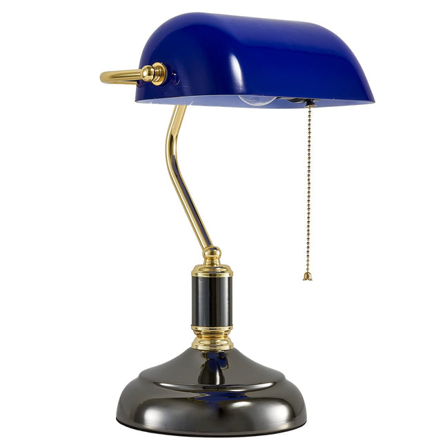 Traditional Bankers Lamp, Black Lamp Shade,With Pull Chain Switch Plug in Fixture,Vintage Office Table Light, Antique St