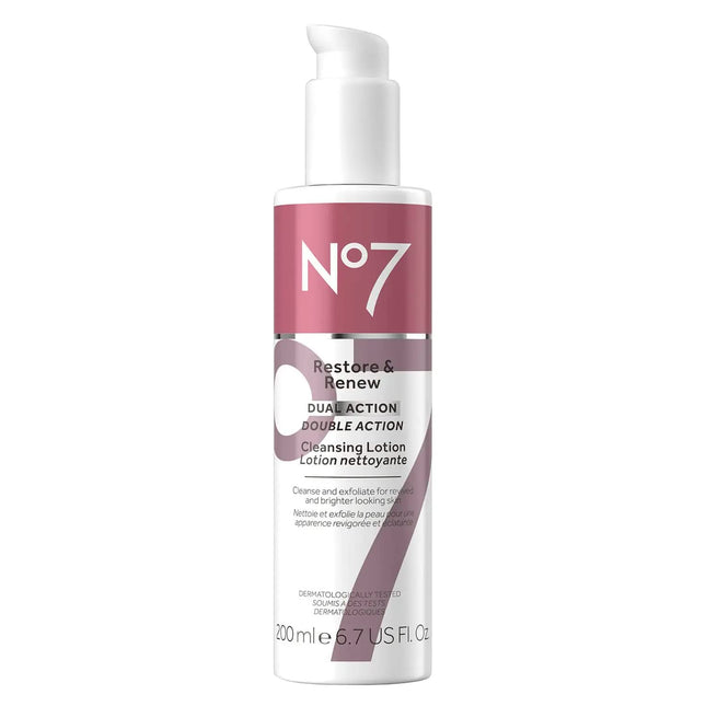 No7 Restore & Renew Dual Action Cleansing Lotion - Facial Cleanser & Exfoliant w
