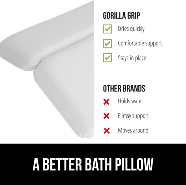 GORILLA GRIP Bath Pillow for Tub, Strong Suction Cups, Luxury Bathtub Pillows, Headrest Neck and Back Support, Relaxing Hot Tub and Home Spa