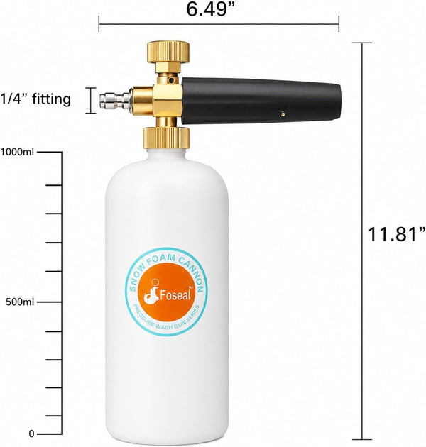 Foseal Adjustable Snow Foam Cannon with Heavy Duty Brass Knob, Quick Release Foam Blaster for Pressure Washer Gun, 1L Bottle