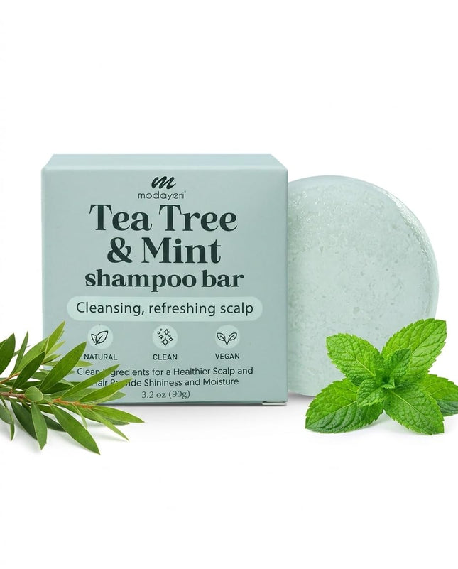 Tea Tree & Mint Shampoo Bar - Natural Hair Cleanser with Invigorating Oils, Sulf