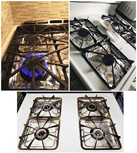 MOACOCK 50 Pack Aluminum Foil Square Stove Burner Covers Disposable Heavy Thick Quality Bib Liners Drip Pans Gas Range Top Protectors 8.5” 1