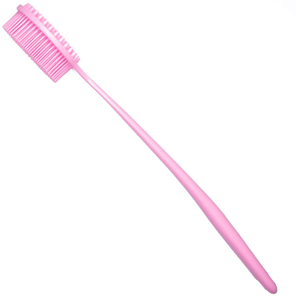 DNC Silicone Back Scrubber for Shower, Soft Bath Body Brush with Long Handle (Pink)