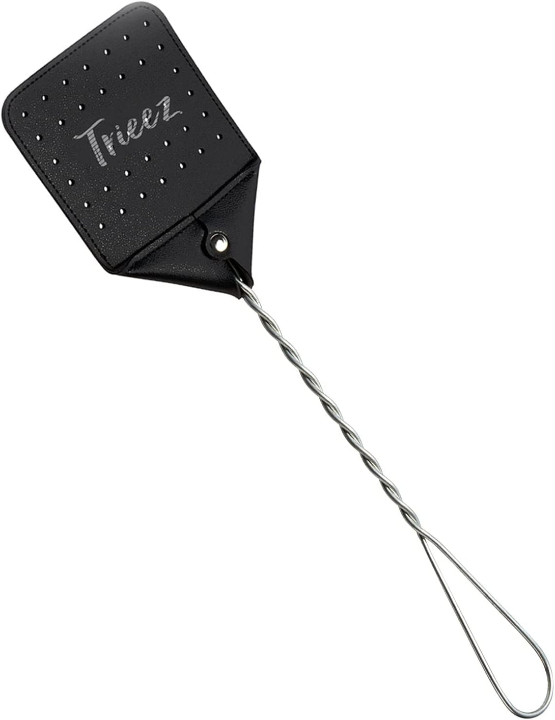 Trieez 17.5" Sturdy Leather Fly Swatter - Heavy Duty Flyswatter with Durable Metal Handle, Rustic Bug Swatter for Flies, Bees, and Mosquitoes - Black