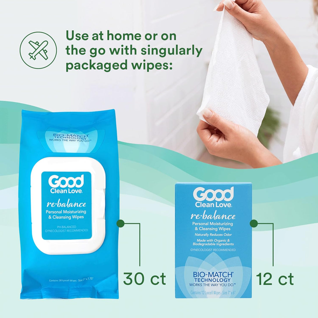 Good Clean Love Balance Feminine Wipes, Supports Vaginal Health Naturally & Reduces Odor, Moisturizing & Cleansing Hygiene Product Made with Aloe, Ph-Balanced Feminine Wipes, 30 Biodegradable Wipes