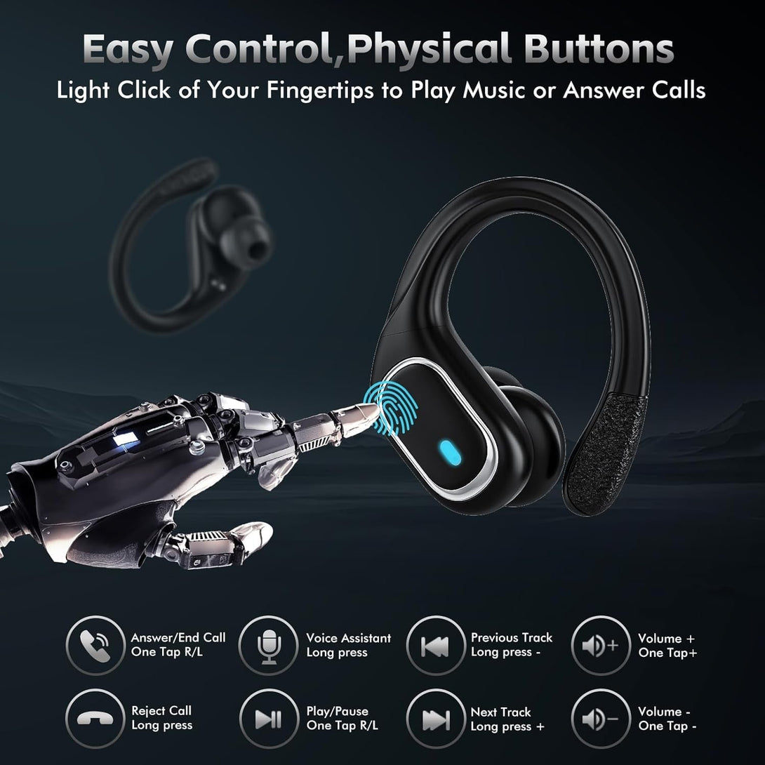Wireless Earbuds Bluetooth Headphones 80Hrs Playtime Ear Buds IPX7 Waterproof Sports Earphones Wireless Charging Case Over-Ear Earhooks Headest - Black