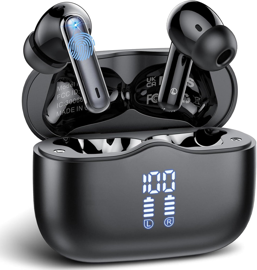 Wireless Earbuds, 2025 Bluetooth 5.4 Headphones in Ear with Stereo Deep Bass, 40H Bluetooth Ear Buds with 4 ENC Noise Cancelling Mics, IP7 Waterproof Earphones Hands-Free Calls Dual LED Display USB-C