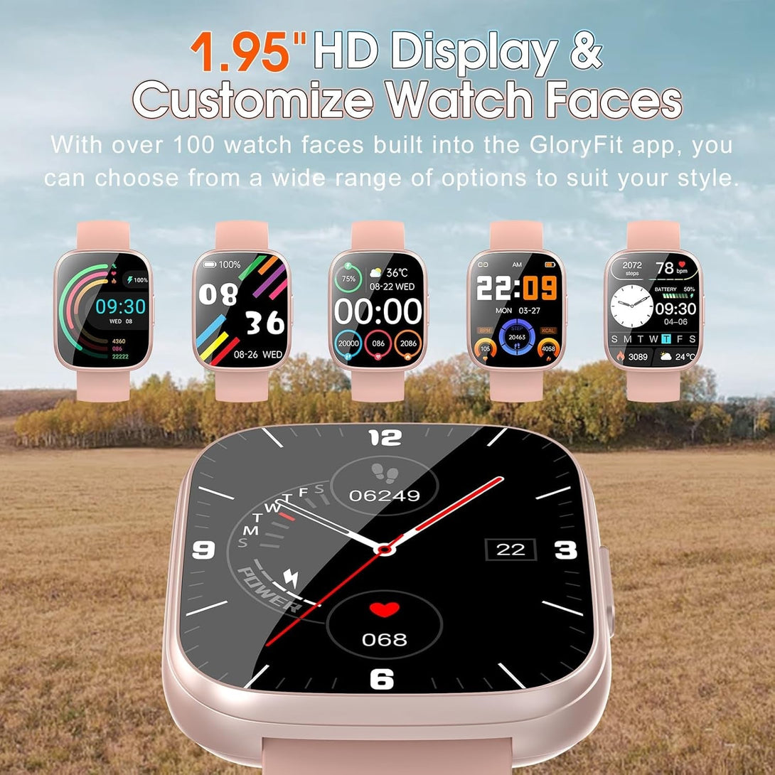 Smart Watch for Men Women(Answer/Make Calls), 1.95" HD Touch Screen Fitness Watch with Sleep Heart Rate Monitor, 110+ Sports Modes, IP68 Waterproof Activity Trackers Compatible with Android Ios, Pink