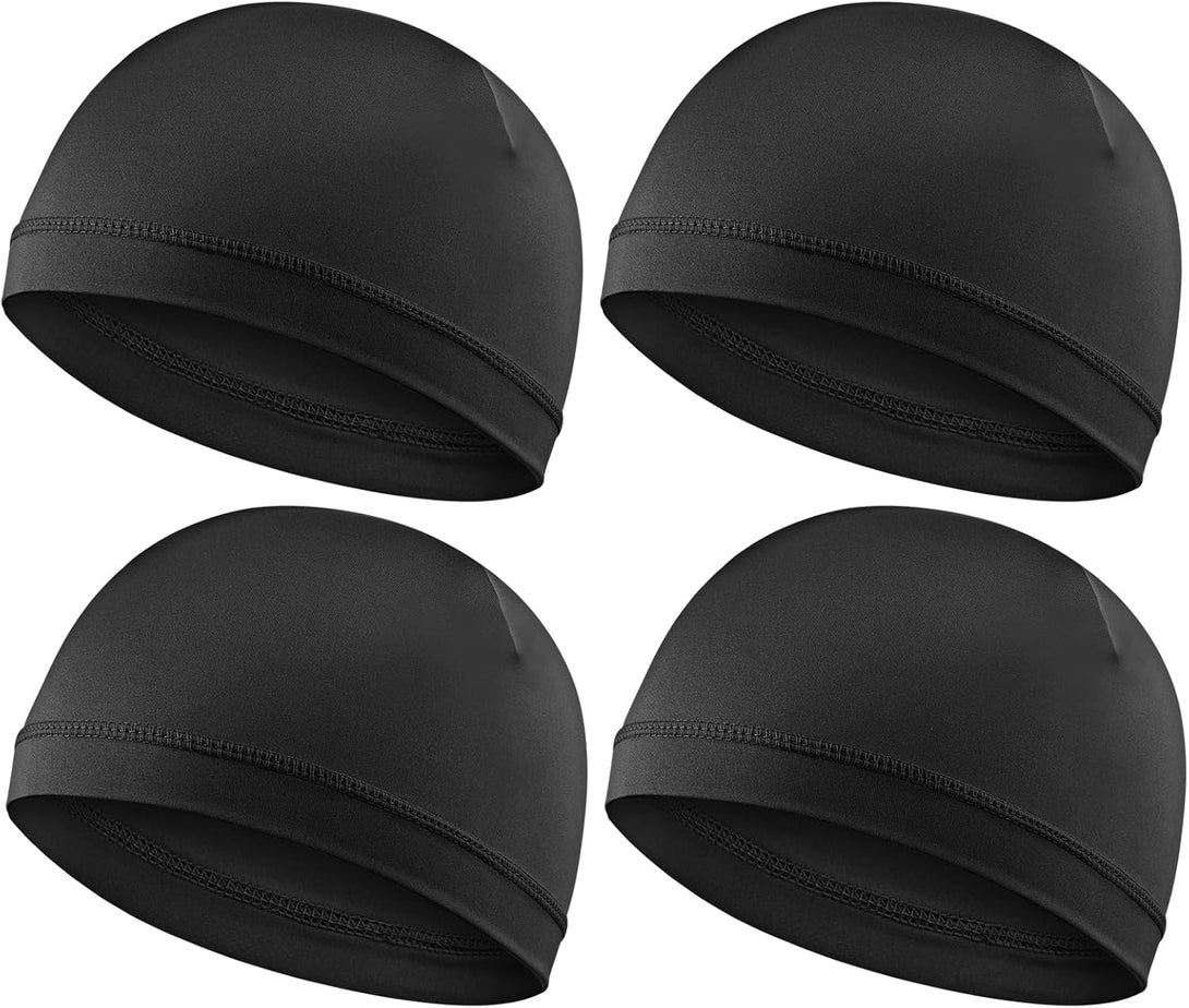 4Pcs Wave Cap for Men Silky Durags Elastic Band Wave Caps for 360 540 720 Waves Soft Breathable Satin Durag Unisex Adults Kids Skullies Beanies Hats Shower Cap Black