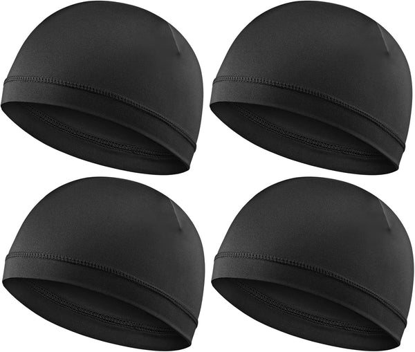 4Pcs Wave Cap for Men Silky Durags Elastic Band Wave Caps for 360 540 720 Waves Soft Breathable Satin Durag Unisex Adults Kids Skullies Beanies Hats Shower Cap Black