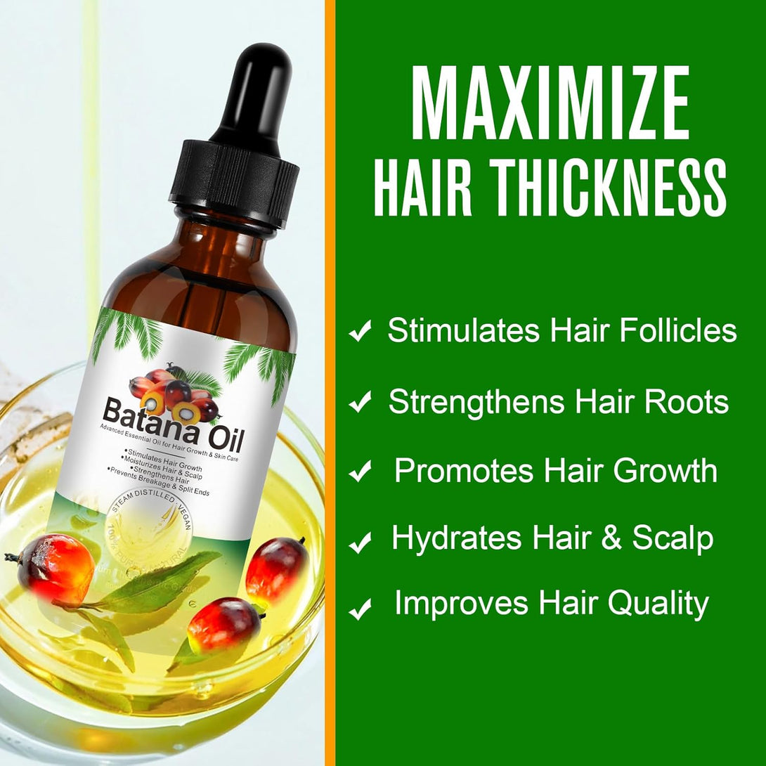 Batana Hair Growth Oil,100% Pure Natural Organic Cold Press Batana Hair Oil for Hair Split Ends, Enhances Hair & Skin Radiance Nourishment