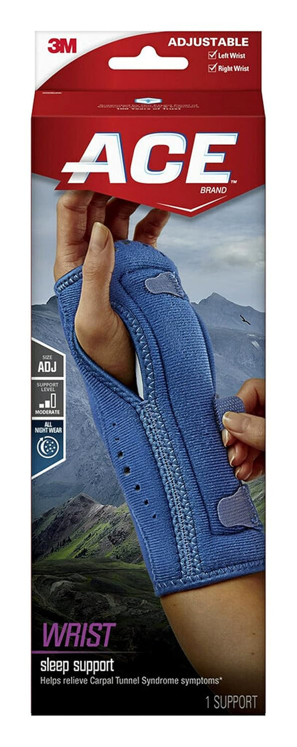ACE Night Wrist Sleep Support, Adjustable, Blue, Helps Provide Relief from Symptoms of Carpal Tunnel Syndrome, and Other Wrist Injuries