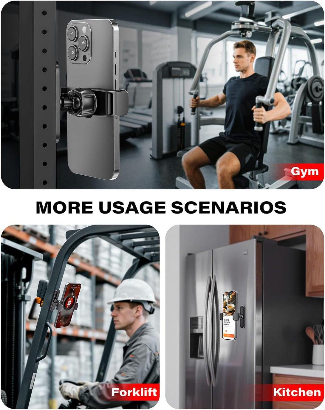 Apps2Car Gym Magnetic Phone Holder, 360 Adjustable, Compatible with 4.7-6.5" Smartphones, Alloy Base and Joint, Black