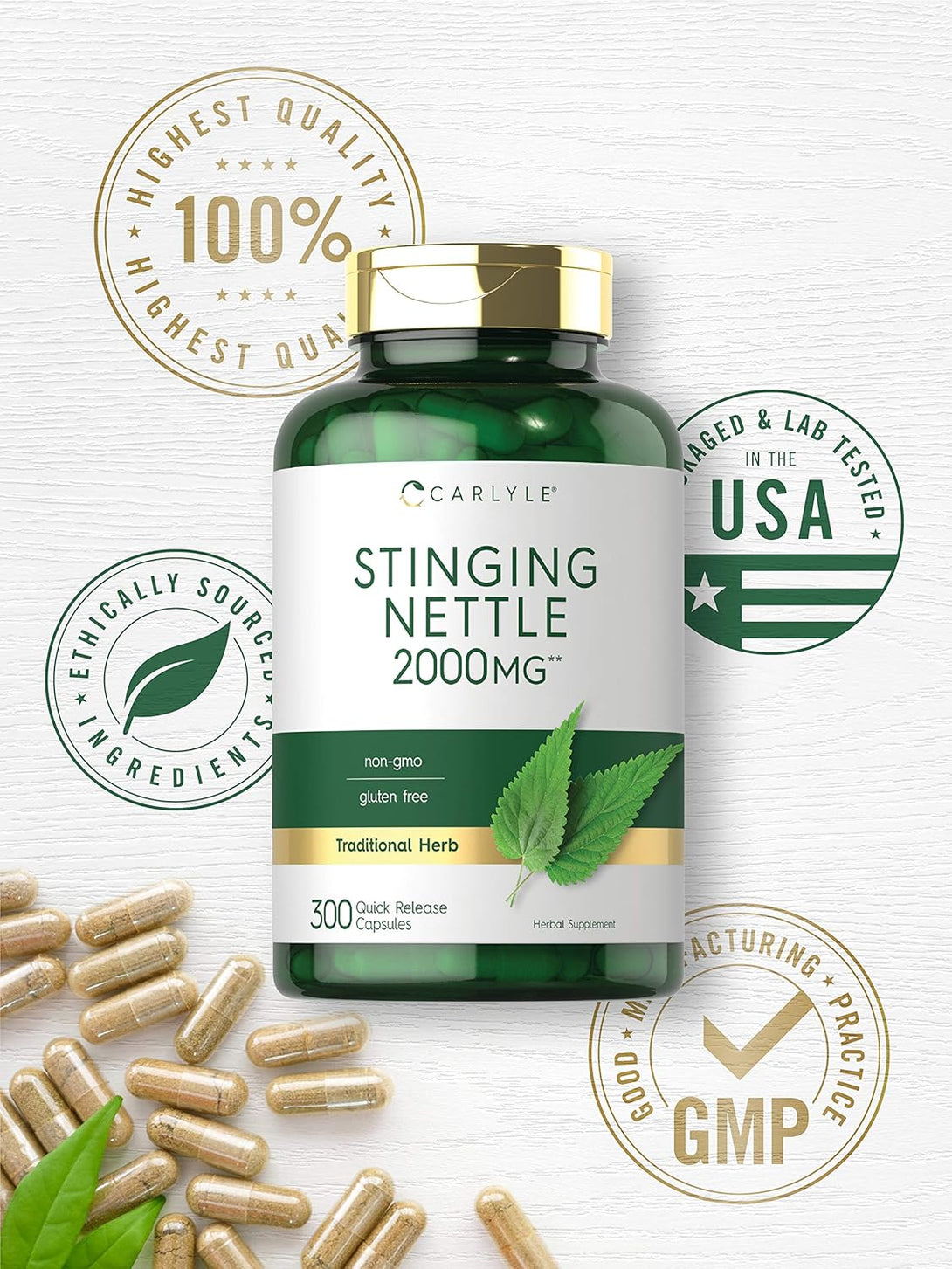 Carlyle Stinging Nettle Leaf Extract 2000Mg | 300 Capsules | Non-Gmo & Gluten Free Supplement