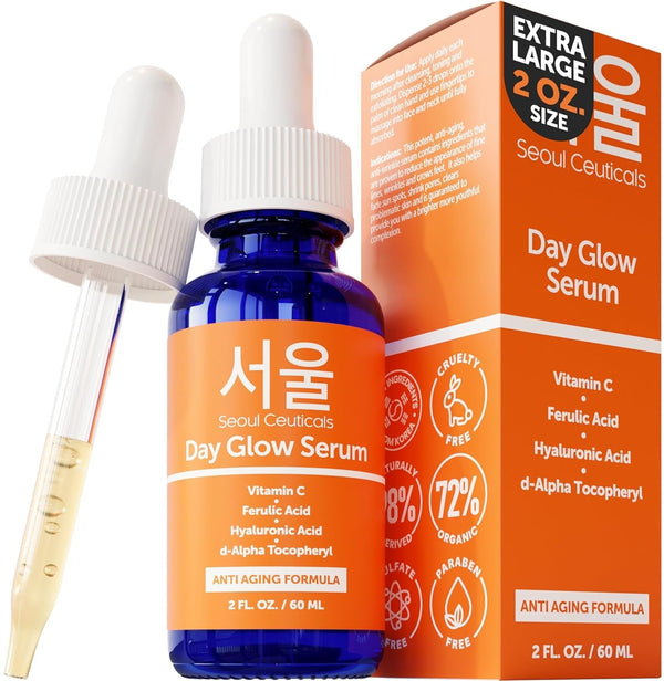 Seoulceuticals Large 2Oz Korean 20% Vitamin C Hyaluronic Acid Serum + CE Ferulic Acid - Potent anti Aging, anti Wrinkle K Beauty