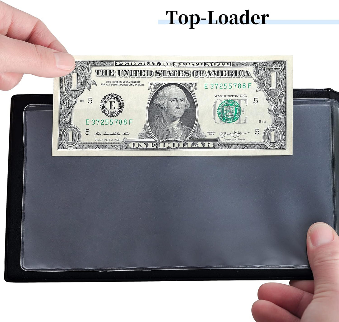 40 Pockets Banknote Currency Collecting Album - 20 Sheets Clear Dollar Bill Holders World Money Storage Book Collection Supplies Double-Sided Pages for Trading Cards Stamps Tickets Black AN04BK