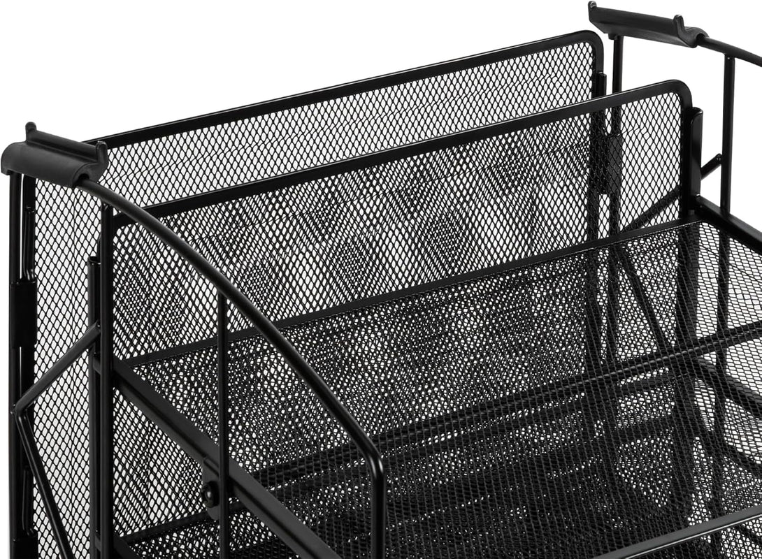 Amazon Basics Rectangular Desk Organizer 3 Tray W/Sliding Drawer and Hanging File Holder, Black