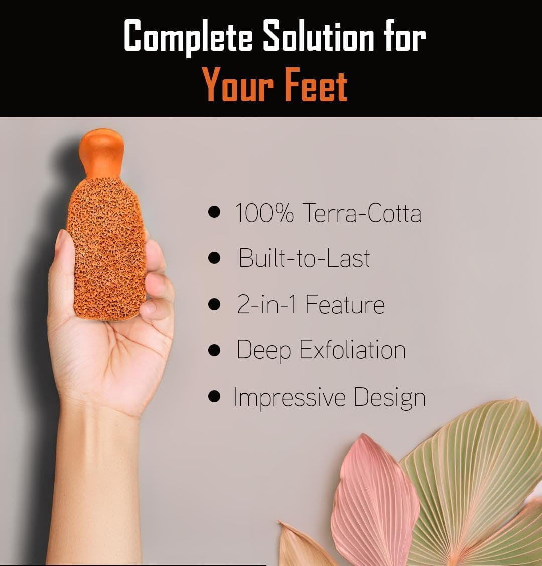 QUBA LINEN Pumice Stone for Feet - 2-Sided Terra Cotta Foot Scrubber, Professional Exfoliating Clay Stone for Feet Hands Body Care - Pumice Stone for Feet Callus Remover, Brown