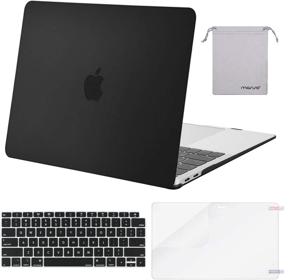 MOSISO Compatible with Macbook Air 13 Inch Case 2022, 2021-2018 Release A2337 M1 A2179 A1932, Plastic Hard Shell&Keyboard Cover&Screen Film&Storage Bag for Macbook Air 13.3 Inch Case, Black