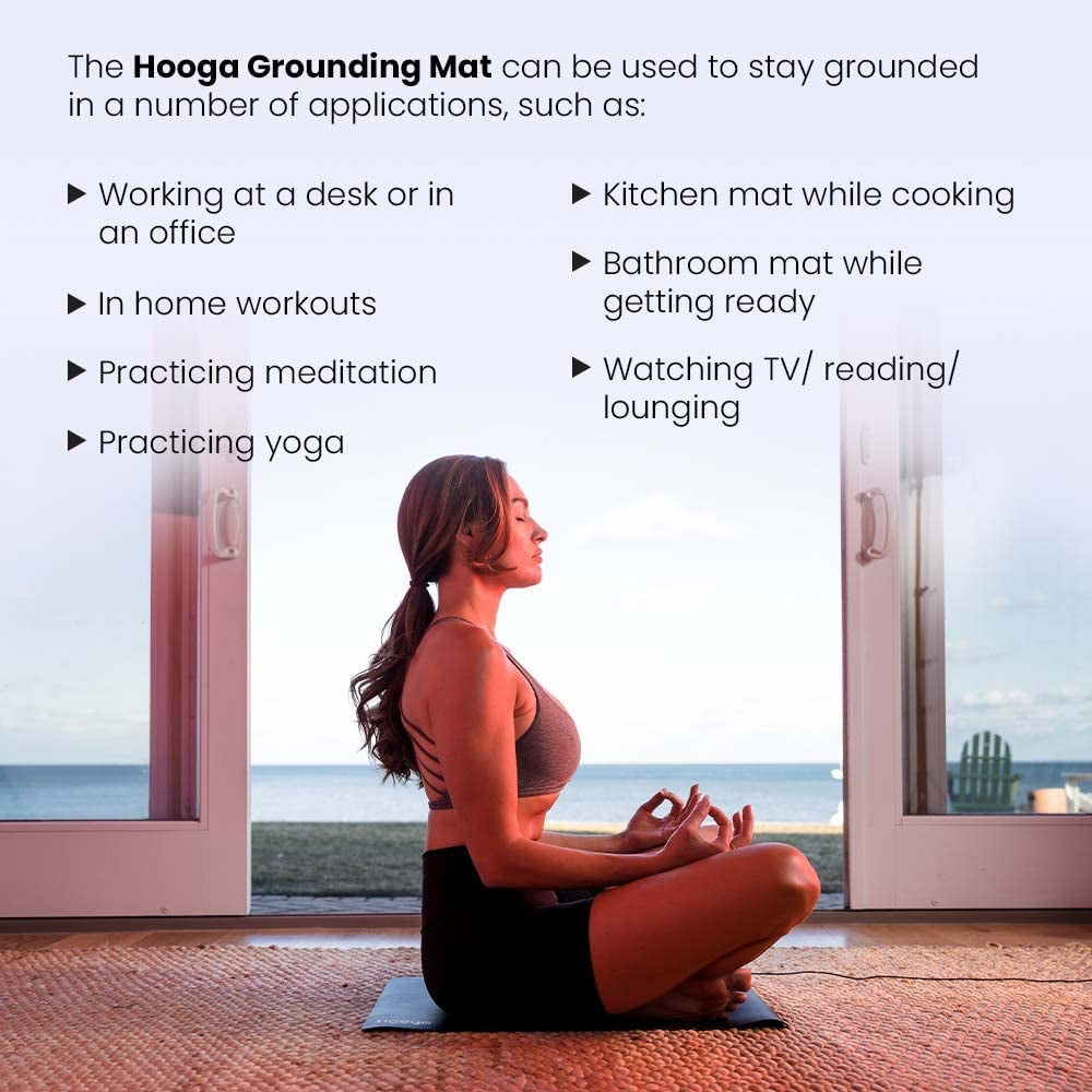 Hooga Grounding Mat for Sleep, Energy, Pain Relief, Inflammation, Balance, Wellness. Earth Connected Therapy. Indoor Grounding at Home, Office, Work. 15 Foot Cord Included. Conductive Carbon