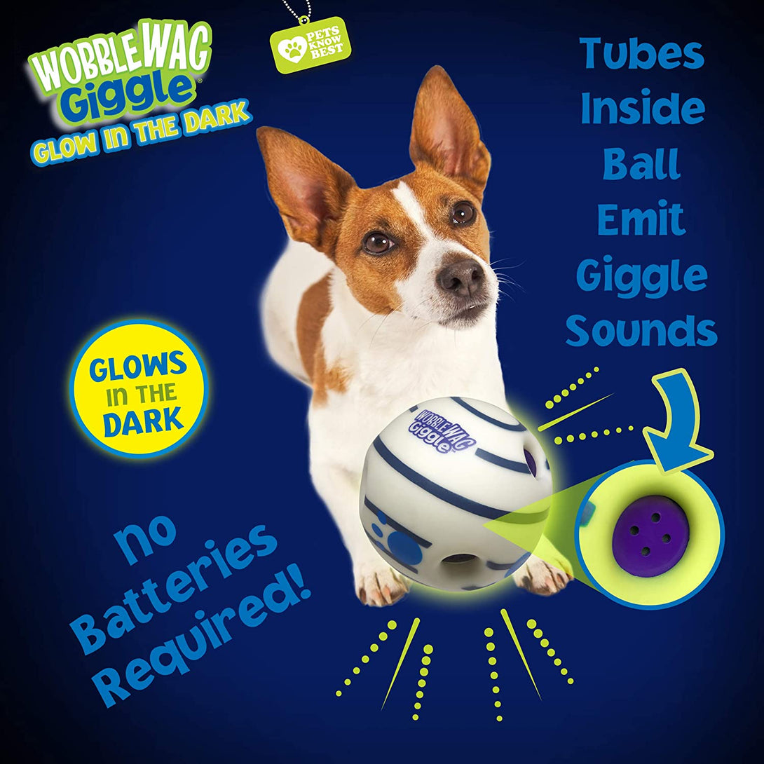 Wobble Wag Giggle Ball - Interactive Glow in the Dark Dog Toy, Giggle Sounds Keeps Dogs Busy and Entertained for Self Play, Pets Know Best