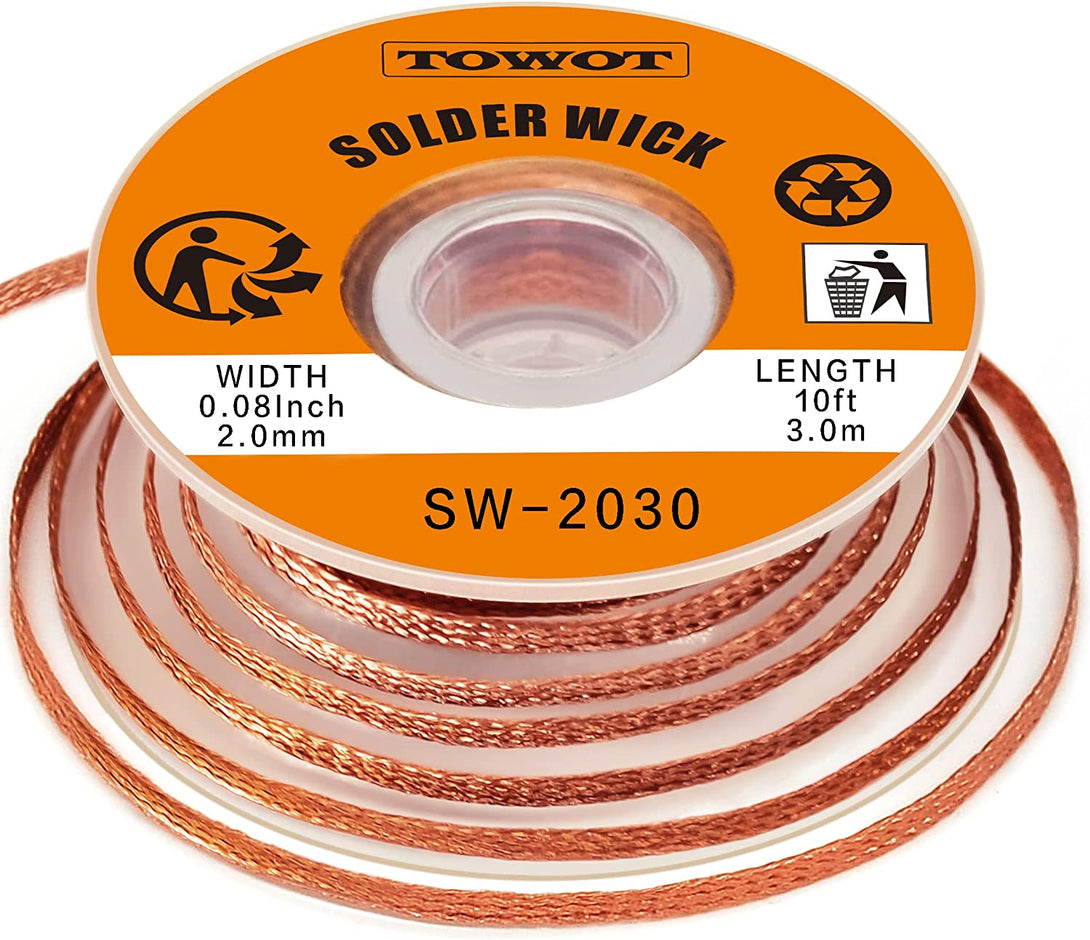 TOWOT Solder Wick Braid with Flux No-Clean Electronic, Desoldering Wick Braid Remover.Desolder Soldering 2Mm W 0.08'' L 9.8'