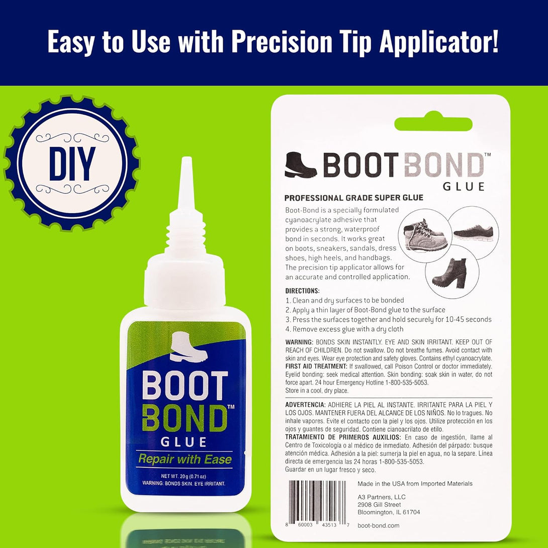 Boot Glue - Quick Dry Boot Repair Formula Works in Seconds - Tough but Flexible Glue Seal - Waterproof Boot Heel Fix Works on Shoe Heel Repair, Thick Sole Boots, Sneakers, and More