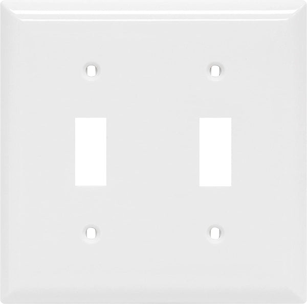 Power Gear Double Wall Plates Cover, 2 Gang, Light Switch Cover, 0.32" X 4.47", Outlet Covers, Screws Included, White, 44756