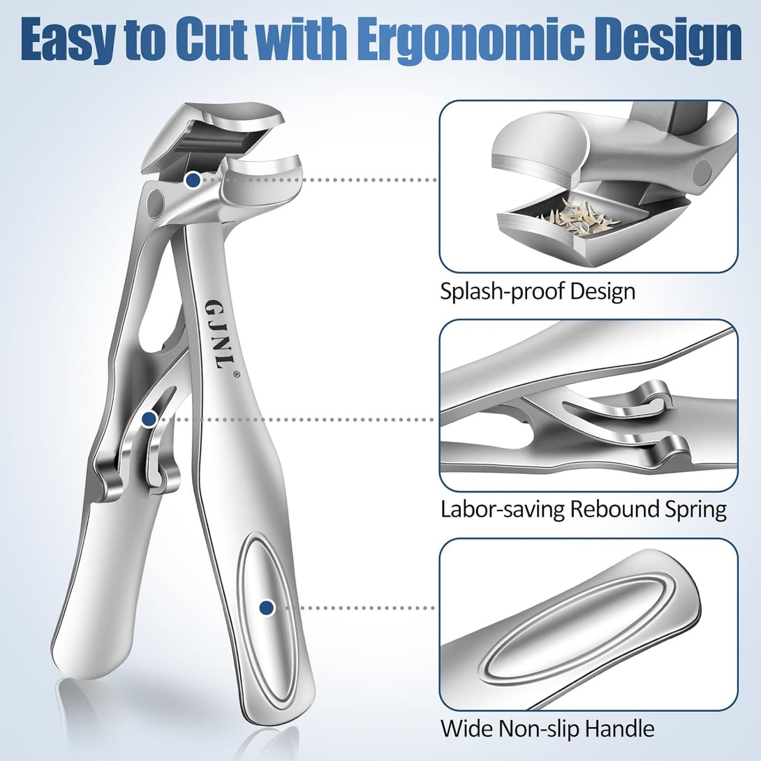 Toenail Clippers for Thick Nails, Sharp Angled Nail Clipper for Seniors, Ergonomic Large Nail Clippers for Men - Heavy Duty Toe Nail Clippers with Catcher-Easier Trimming, No Splash（Sliver）