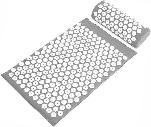 Acupressure Mat and Pillow Set for Back/Neck Pain, Acupuncture Products to Relieve Muscle Fatigue, Improve Insomnia for Sedentary People, Acupuncture Eases Stress, Massage Mat, Gray