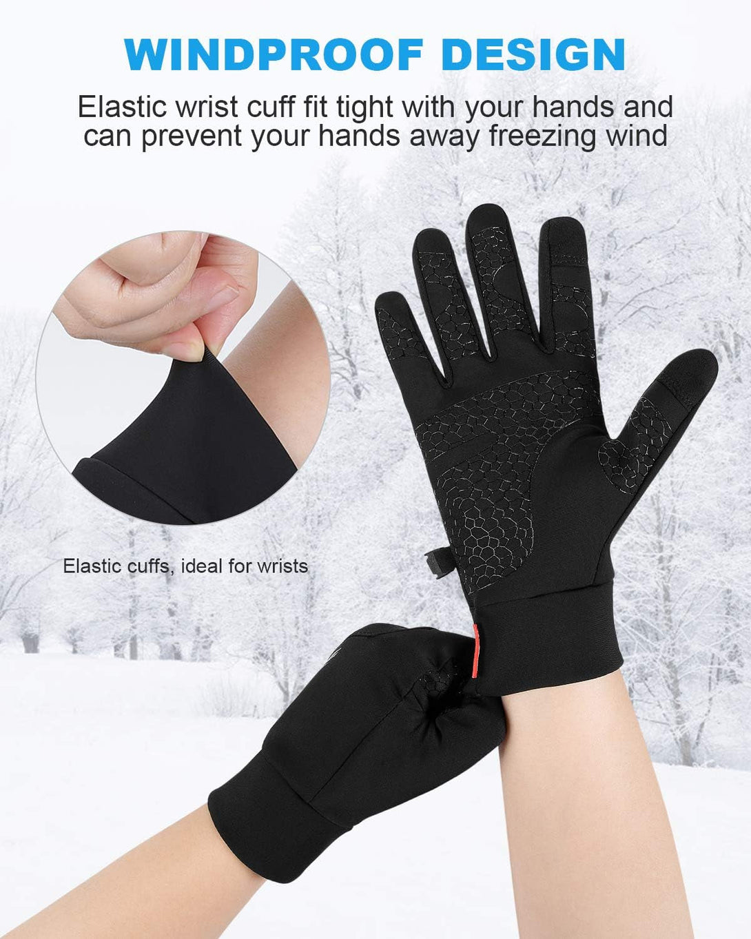 Anqier Winter Gloves, Windproof Warm Touchscreen Gloves Men Women for Cycling Running Outdoor Activities