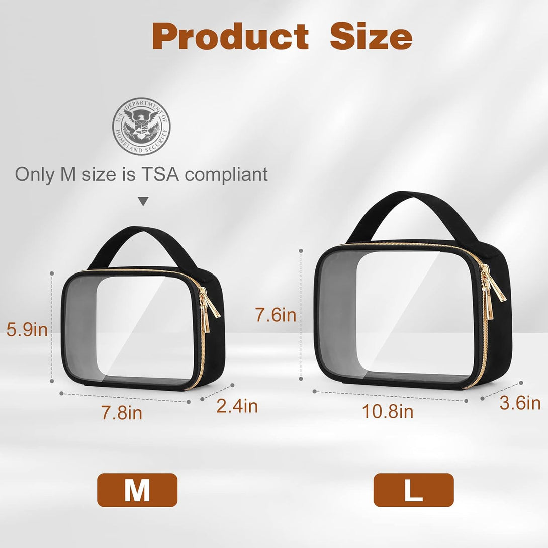 Wedama TSA Approved Toiletry Bags, 3 Pack Clear Makeup Bags with Handles, Large Opening Clear Toiletry Bags, PVC Cosmetic Bags for Women and Men, Clear Cosmetic Bags with Double Zipper, Black