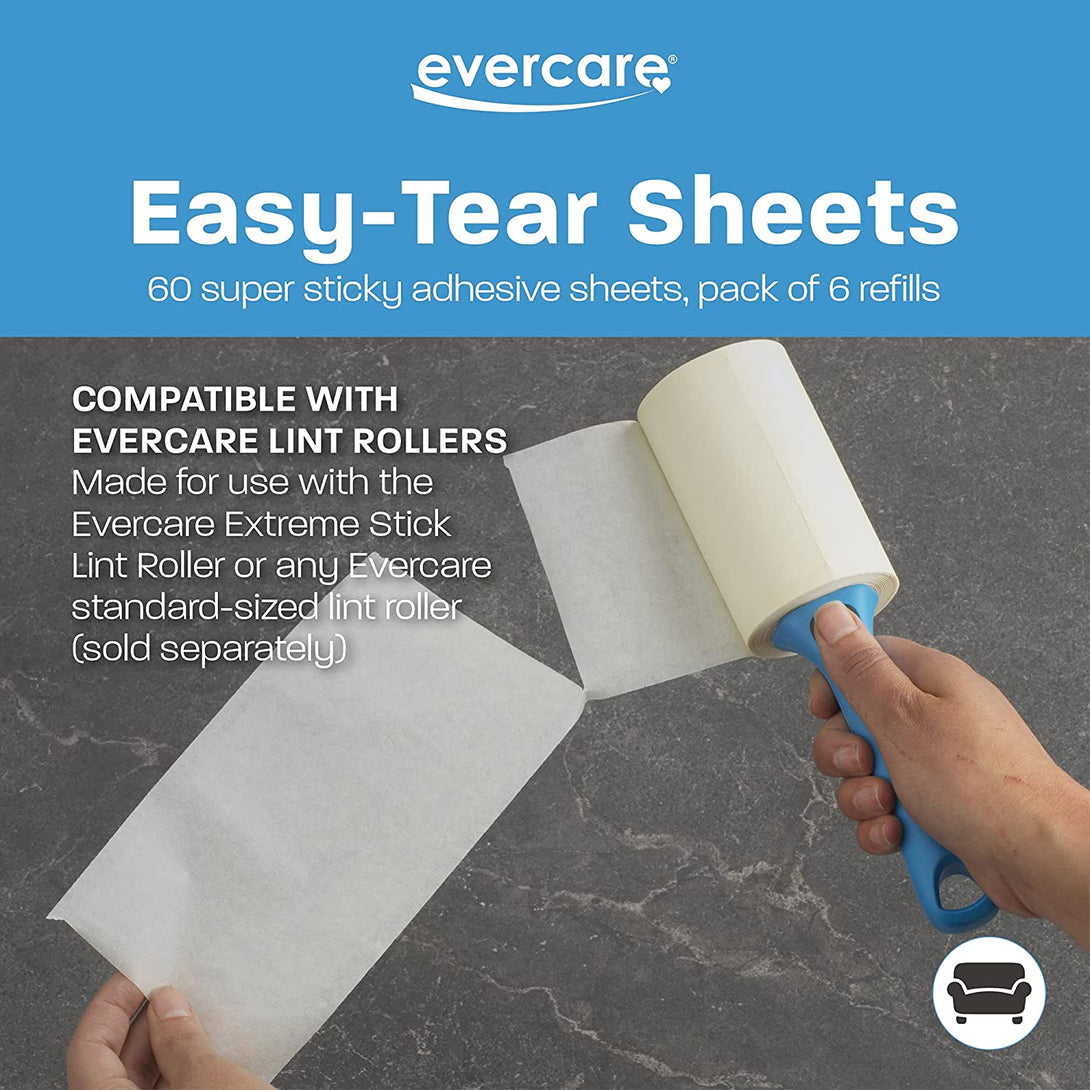 Evercare Extreme Stick, Standard Lint Roller Refill, 6 X 60 Sheet Roll (360 Total Sheets)