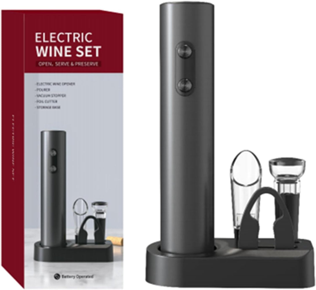 COKUNST Electric Wine Opener Set, Battery Operated Automatic Corkscrews Wine Bottles Opener with Foil Cutter, Wine Pourer, Vacuum Stopper, Reusable Wine Remover for Wine Lover Gift Home Kitchen Party