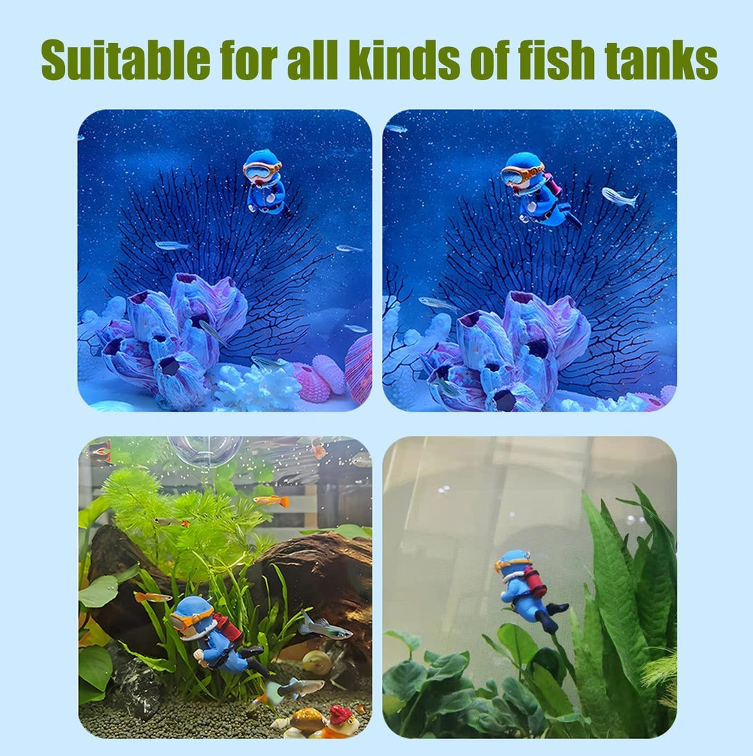 2-Pack Tank Decorations, Cute Little Diver, Aquarium Decoration Accessories Ornaments with Float Ball, Playmate for Tank Suitable for All Kinds of Fish and Tanks (Blue)