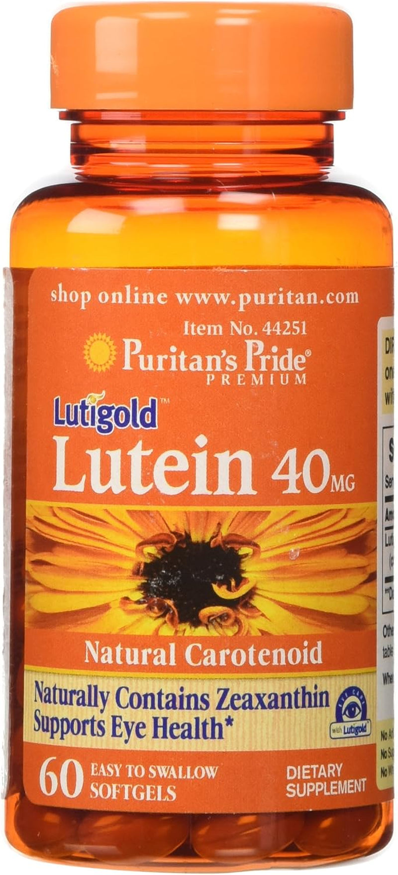 Puritan'S Lutigold Lutein 40Mg Zeaxanthin 1600 Mcg 60 Softgels Free USA Shipping