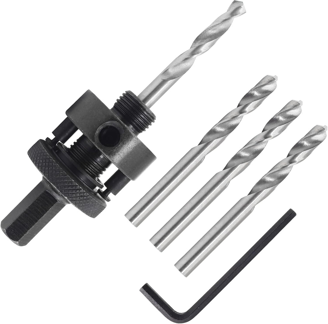 7/16" Shank Hole Saw Arbor, Fits 1-1/2" to 10" Hole Saws, Heavy Duty Quick Change Mandrel with 3 Bonus Replacement Pilot Drill Bits