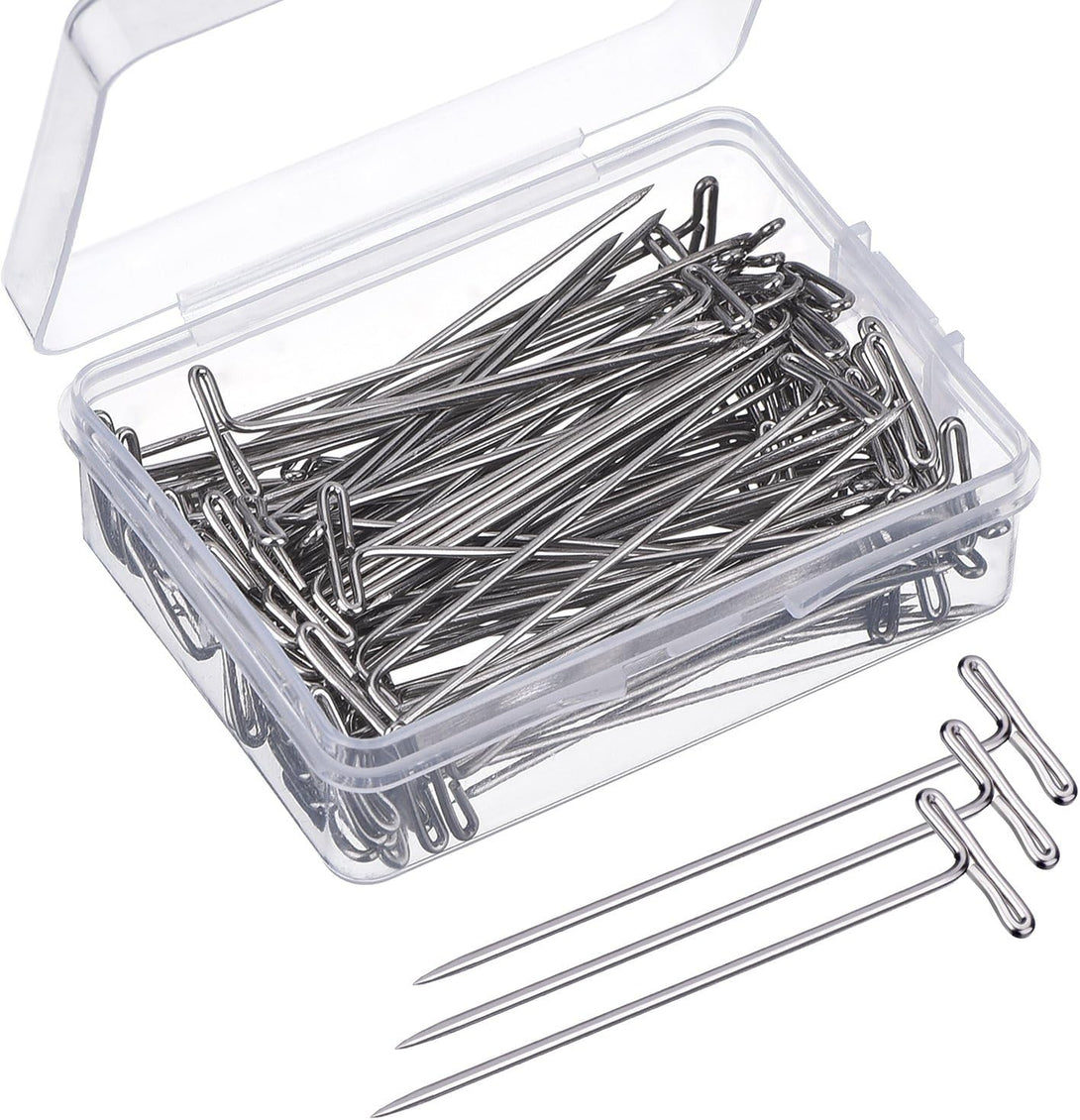 Mudder 100 Pack Wig T-Pins 2 Inch with Plastic Box, Silver