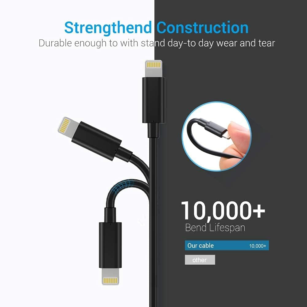 Lightning Cable Mfi Certified - Iphone Charger 3Pack 3FT Lightning to USB a Charging Cable Cord Compatible with Iphone 14 13 12 SE 2020 11 Xs Max XR X 8 7 6S 6 plus 5S Ipad Pro Ipod Airpods - Black
